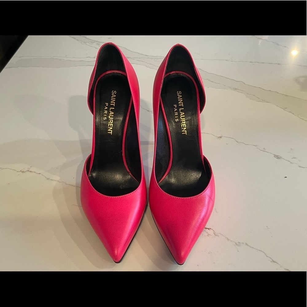 Saint Laurent Hot Pink “Paris” Leather D’Orsay Pumps